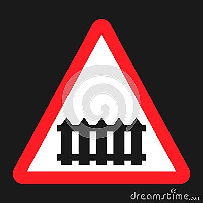 Railroad crossing with barrier sign flat icon Vector Illustration