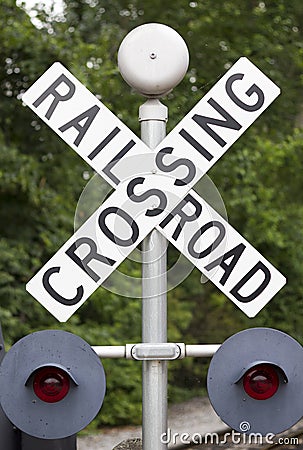 Railroad crossing sign Stock Photo