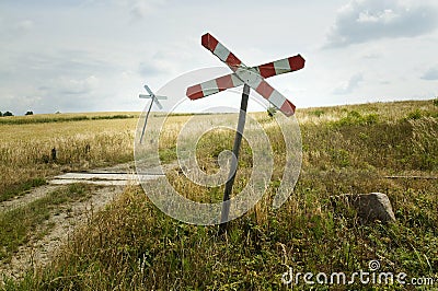 Railroad crossing sign Stock Photo