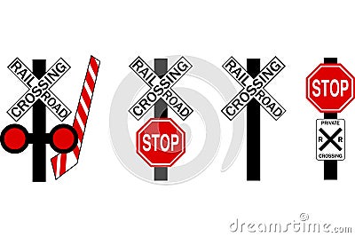 Railroad Crossing Signs Vector Illustration