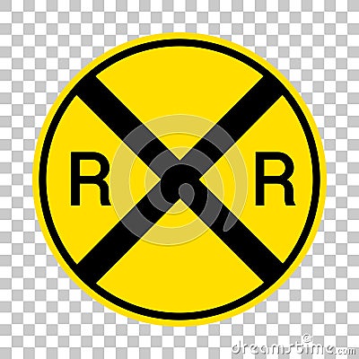 Railroad crossing warning sign isolated on transparent background Vector Illustration