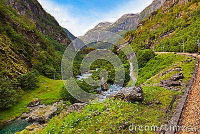 Railroad in Flam - Norway Stock Photo