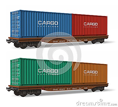 Railroad flatcars with cargo containers Stock Photo