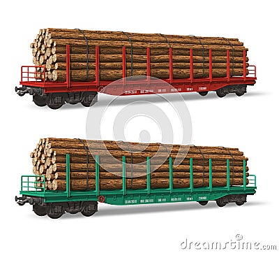 Railroad flatcars with lumber Stock Photo