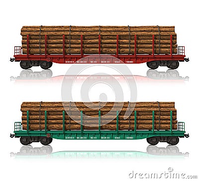 Railroad flatcars with lumber Stock Photo