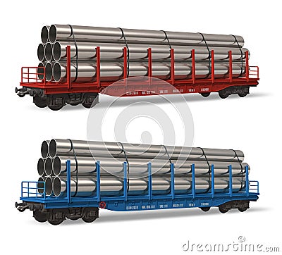 Railroad flatcars with pipes Stock Photo