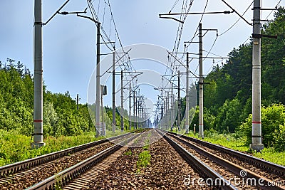 Railroad going far in front. color nature Stock Photo