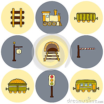 Railroad hand drawn icons Stock Photo