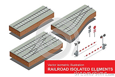 Railroad isolated elements for rail freight transportation. Vector flat 3d isometric illustration of railroad signal Vector Illustration