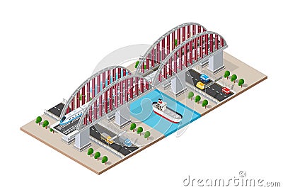 Railroad isometric bridge Vector Illustration