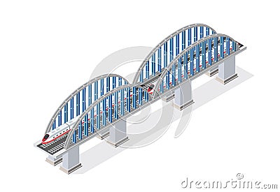 Railroad isometric bridge Vector Illustration