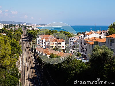 Railroad line on sea shore Stock Photo