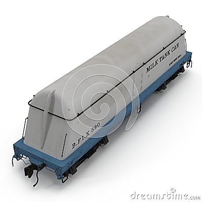 Railroad Milk Tank Car on white. 3D illustration Cartoon Illustration