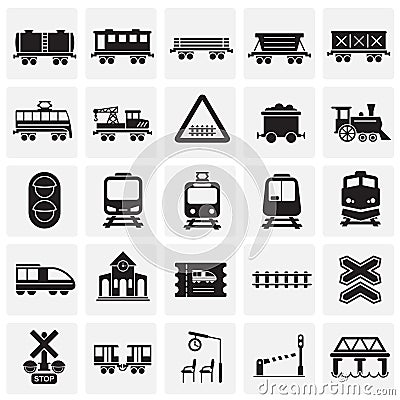 Railroad related icons set on squares background for graphic and web design. Simple vector sign. Internet concept symbol Vector Illustration