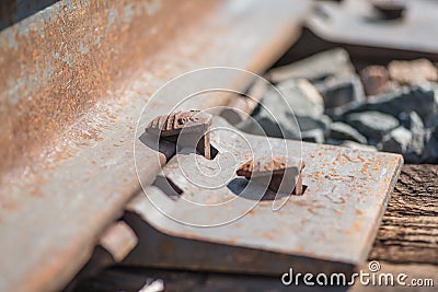 Railroad spikes Stock Photo