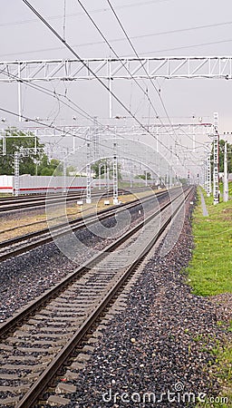 Railroad in rainy day, viev from station. background, transportation Stock Photo