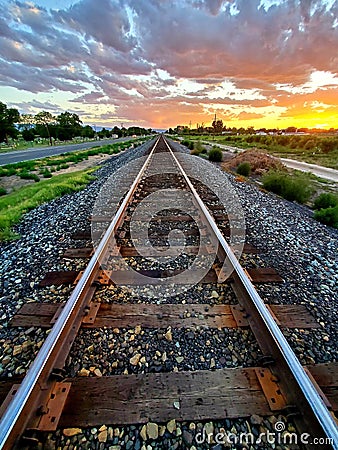 Railroad Sunset On Western slope Stock Photo