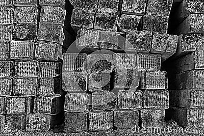 Railroad Ties Stacked in Black and White Stock Photo