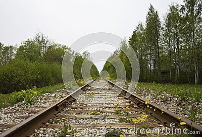 Railroad to nowhere in an old village in Tallinn Estonia Stock Photo