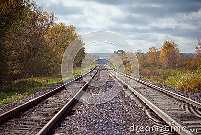 Railroad track, horizontal shot Stock Photo