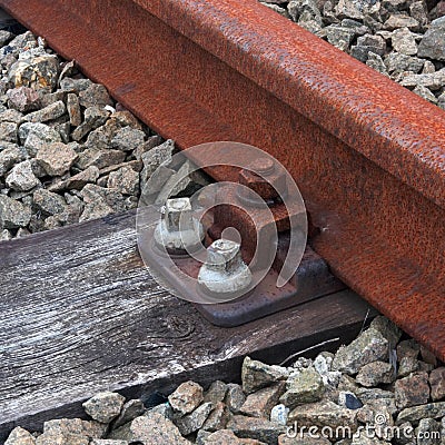 Railroad track on sleeper. Stock Photo