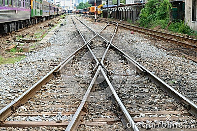 Railroad tracks crossing Stock Photo