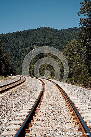 Railroad Tracks Disappear into the Horizon Stock Photo