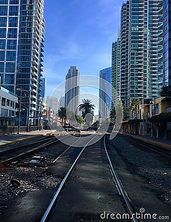 Railroad Tracks Lead to San Diego Editorial Stock Photo