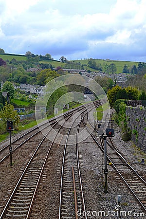 Railroad Tracks out of Totnes Hams England Stock Photo