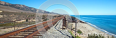 Railroad tracks over bridge at Gaviota Beach on the central coast of California USA Stock Photo