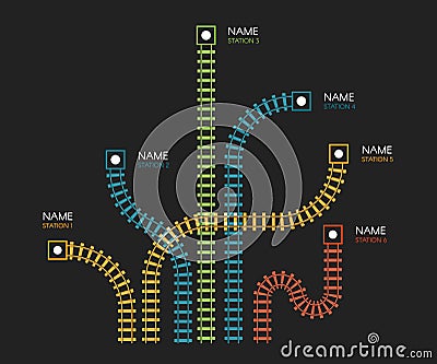 Railroad tracks, railway simple icon, rail track direction, train tracks colorful vector illustrations on black Vector Illustration