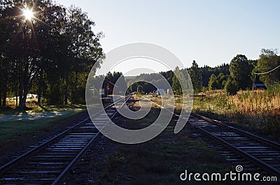 Railroad tracks in rural sweden Stock Photo