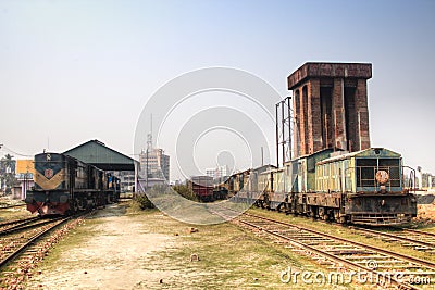 Railroad tracks with trains in Khulna, Bangladesh Editorial Stock Photo