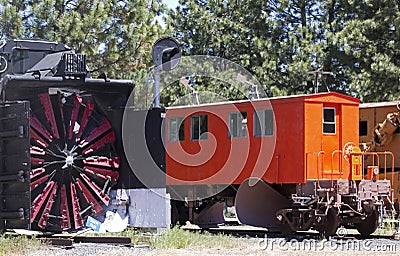 Railroad Train Cars Including Snowblower Stock Photo