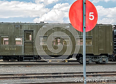 Railroad troop transport car Stock Photo