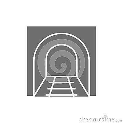 Railroad tunnel with rails, railway road, subway grey icon. Vector Illustration