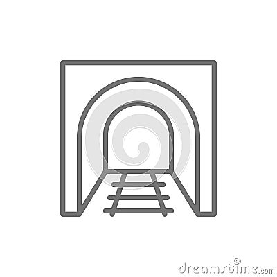 Railroad tunnel with rails, railway road, subway line icon. Vector Illustration