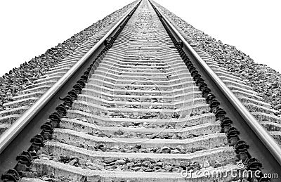 Railroad vanishing to horizon isolated on white background Stock Photo