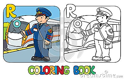 Railroader coloring book. Alphabet R. Profession Vector Illustration