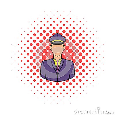 Railroader in uniform icon, comics style Stock Photo
