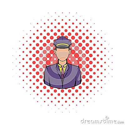 Railroader in uniform icon, comics style Vector Illustration