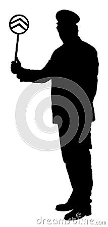 Railroader in uniform silhouette. Railway man on duty. Stock Photo