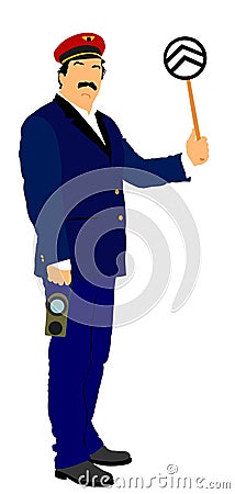 Railroader in uniform vector. Railway man on duty. Stock Photo