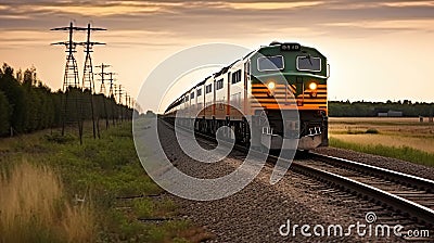 On the Rails, Exploring the Vast Countryside as the Train Travels Across the Country. Generative AI Stock Photo