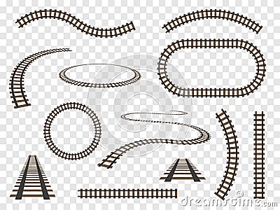 Rails set Isolated. Vector railways on transparent background. Vector Illustration