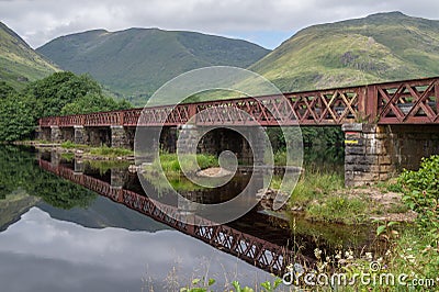 Railway Bridge crossing Loch Awe, Argyll and Bute, Scotland Stock Photo