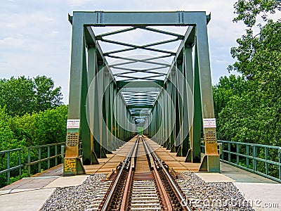 Railway bridge over the Tisza river Stock Photo