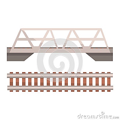 Railway bridge and railroad, rail section. Colorful cartoon illustration Vector Illustration