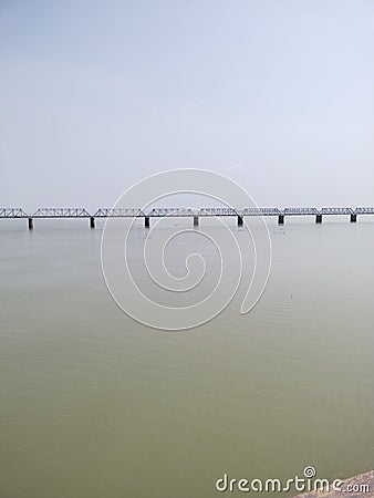 Railway bridge on river Ganga Stock Photo