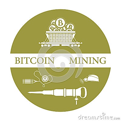 Railway car, bitcoin, dynamite, jackhammer, helmet Vector Illustration